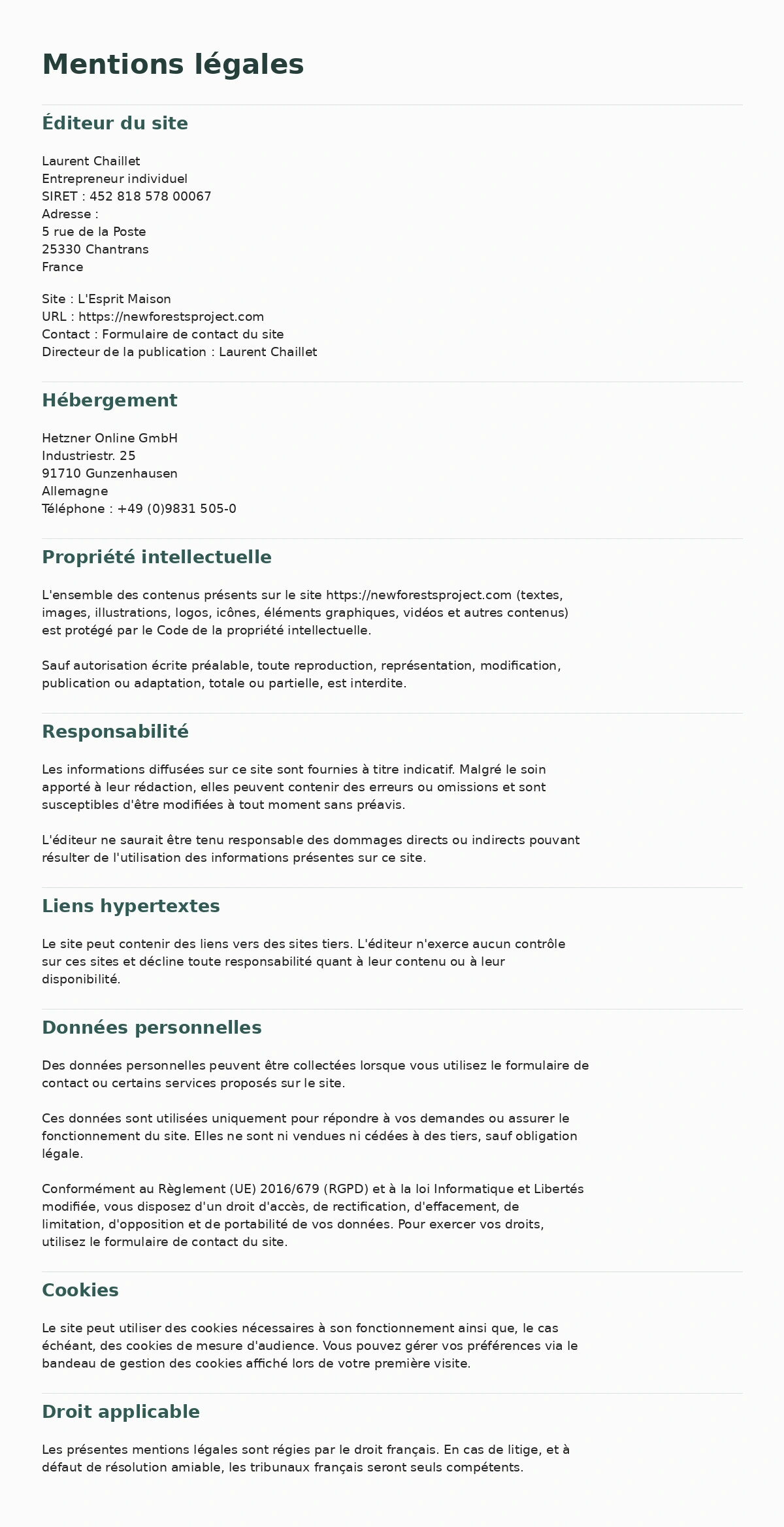 Mentions légales de L'Esprit Maison